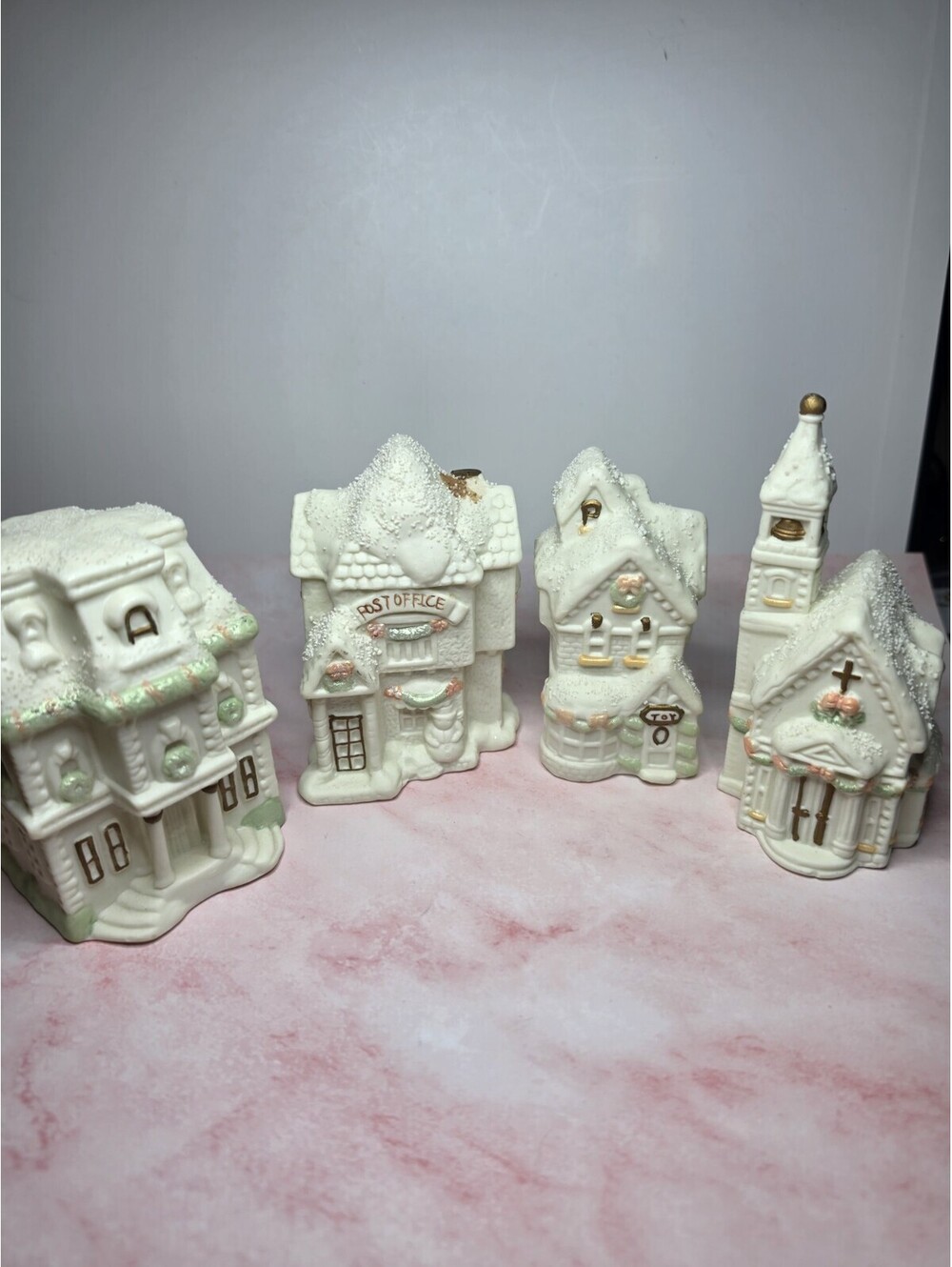 Vintage Carlton Cards Christmas Town Lane Village Set of 4 Houses